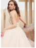 Spaghetti Straps Lace Tulle Corset Back Sparkly Wedding Dress